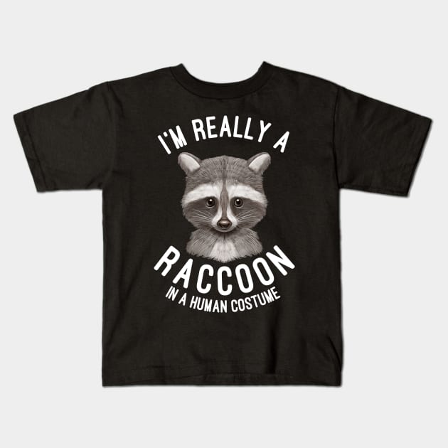 I'm Really A Raccoon In A Human Costume Raccoons Lovers Gift Kids T-Shirt by basselelkadi